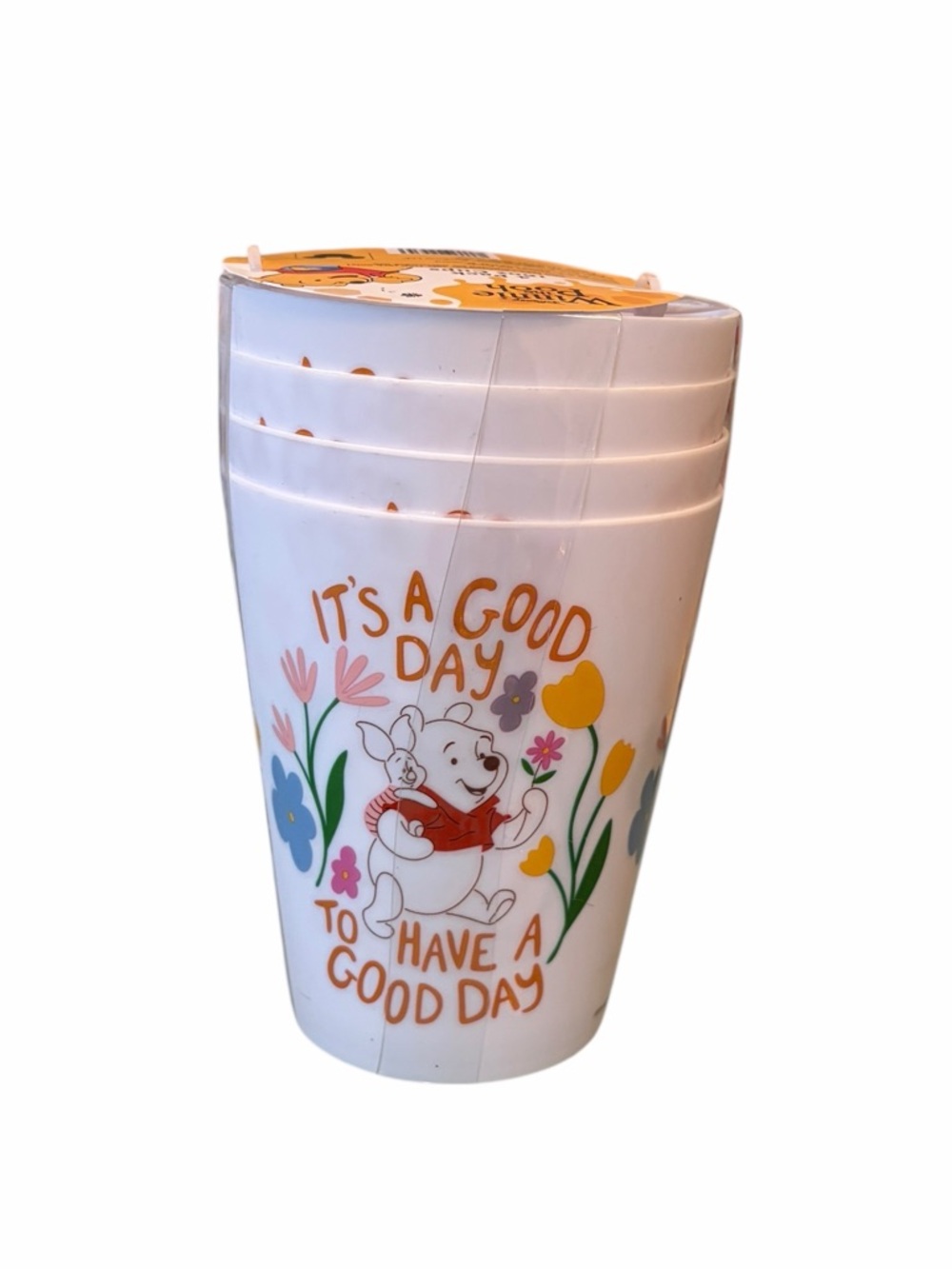 Disney Winnie The Pooh Good Day Piglet Flowers White 16 Oz. Cups Dishwasher Safe